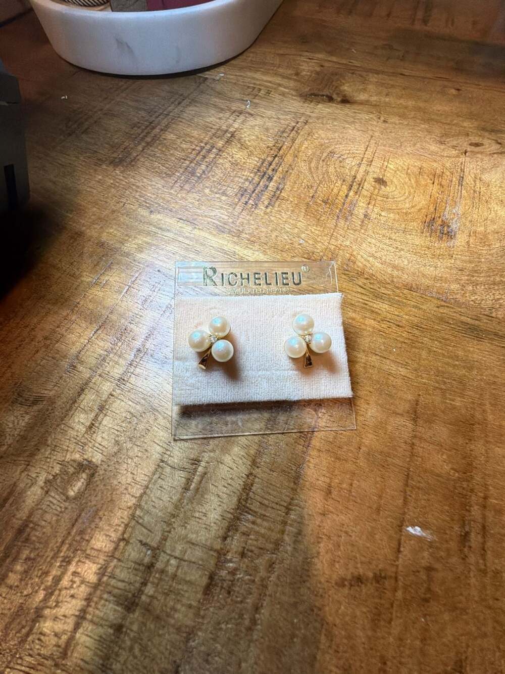 Richelieu Simulated Pearl and Gold Tone Clover Earrings